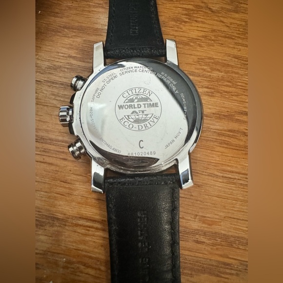 CITIZEN H820-S103959 world time eco-drive black solar quartz mens leather watch - Picture 4 of 11